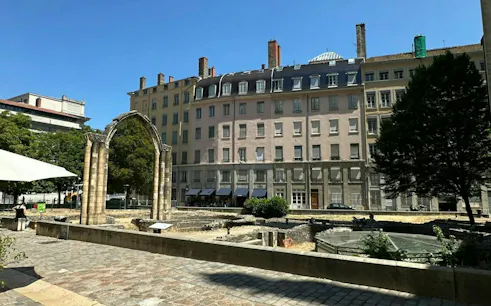 Ancient ruins and historic buildings in Lyon, part of the Lyon Murder Mystery city exploration game.
