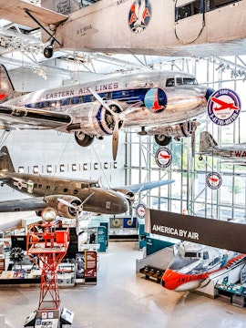 Historic aircraft display at Smithsonian's National Air and Space Museum, Washington DC.