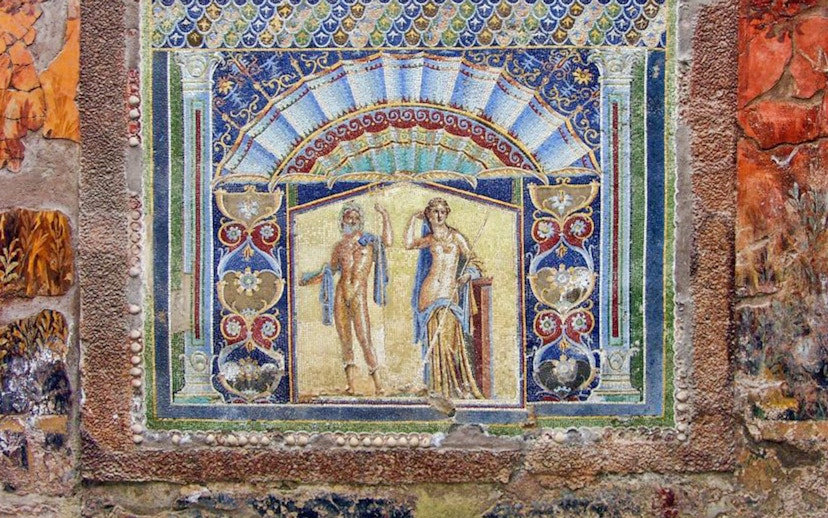 Ancient fresco depicting mythological figures in Campania region.