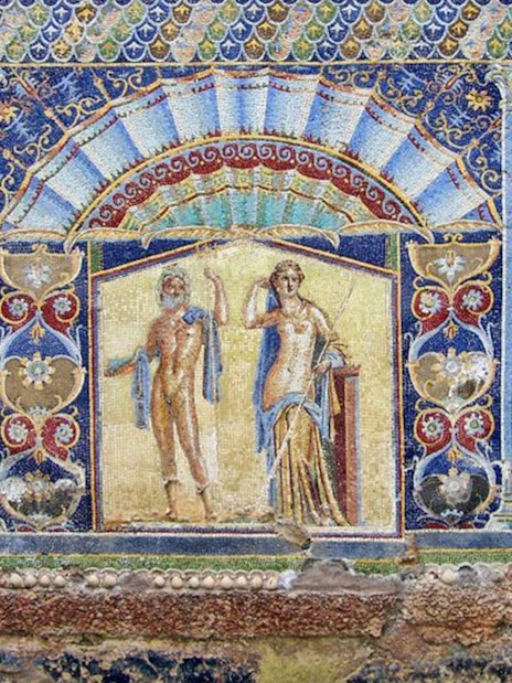 Ancient fresco depicting mythological figures in Campania region.