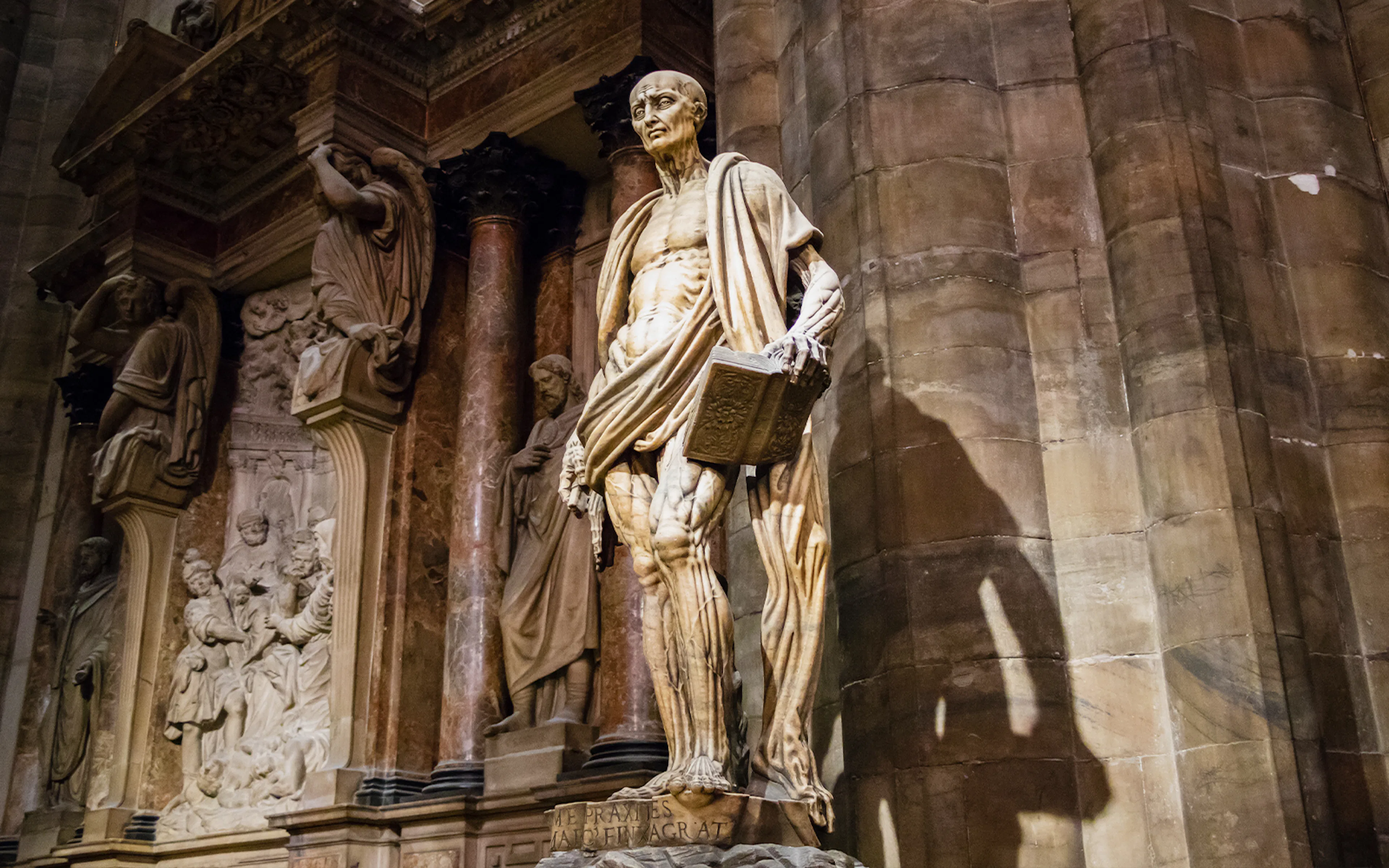 Statue of Saint Bartholomew Flayed Alive in Milan Cathedral, Italy.