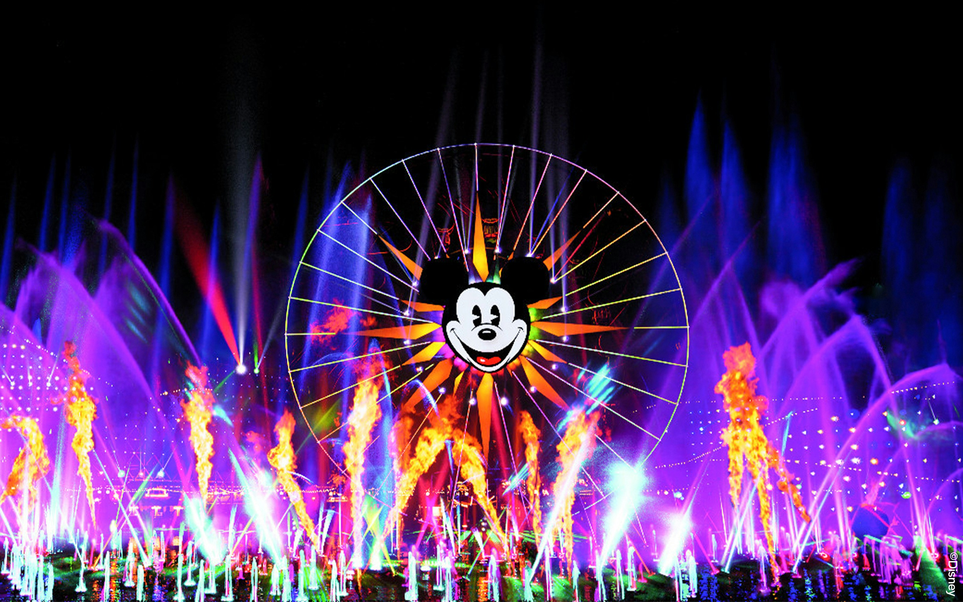 World of Color show with Mickey Ferris wheel at Disneyland Adventure Park, California.