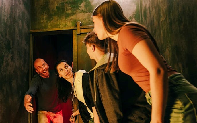 Group exploring escape room at Prison Island Perth.