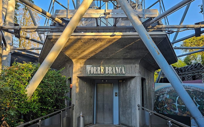 Torre Branca entrance with metal structure, Milan, Italy.