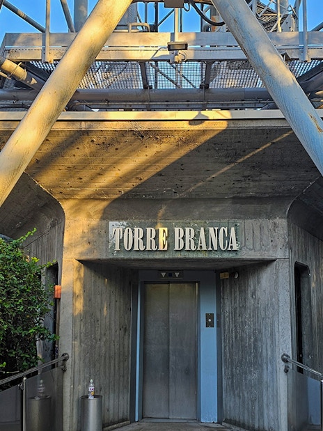 Torre Branca entrance with metal structure, Milan, Italy.