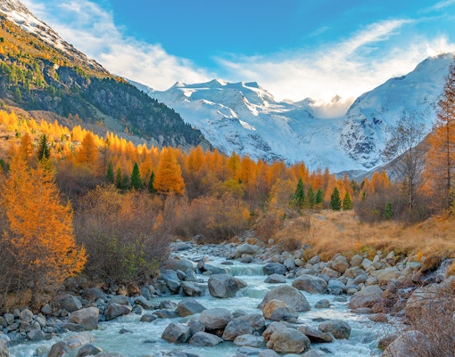 A close-up view of the Morteratsch glacier in autumn, Engadin, Switzerland.