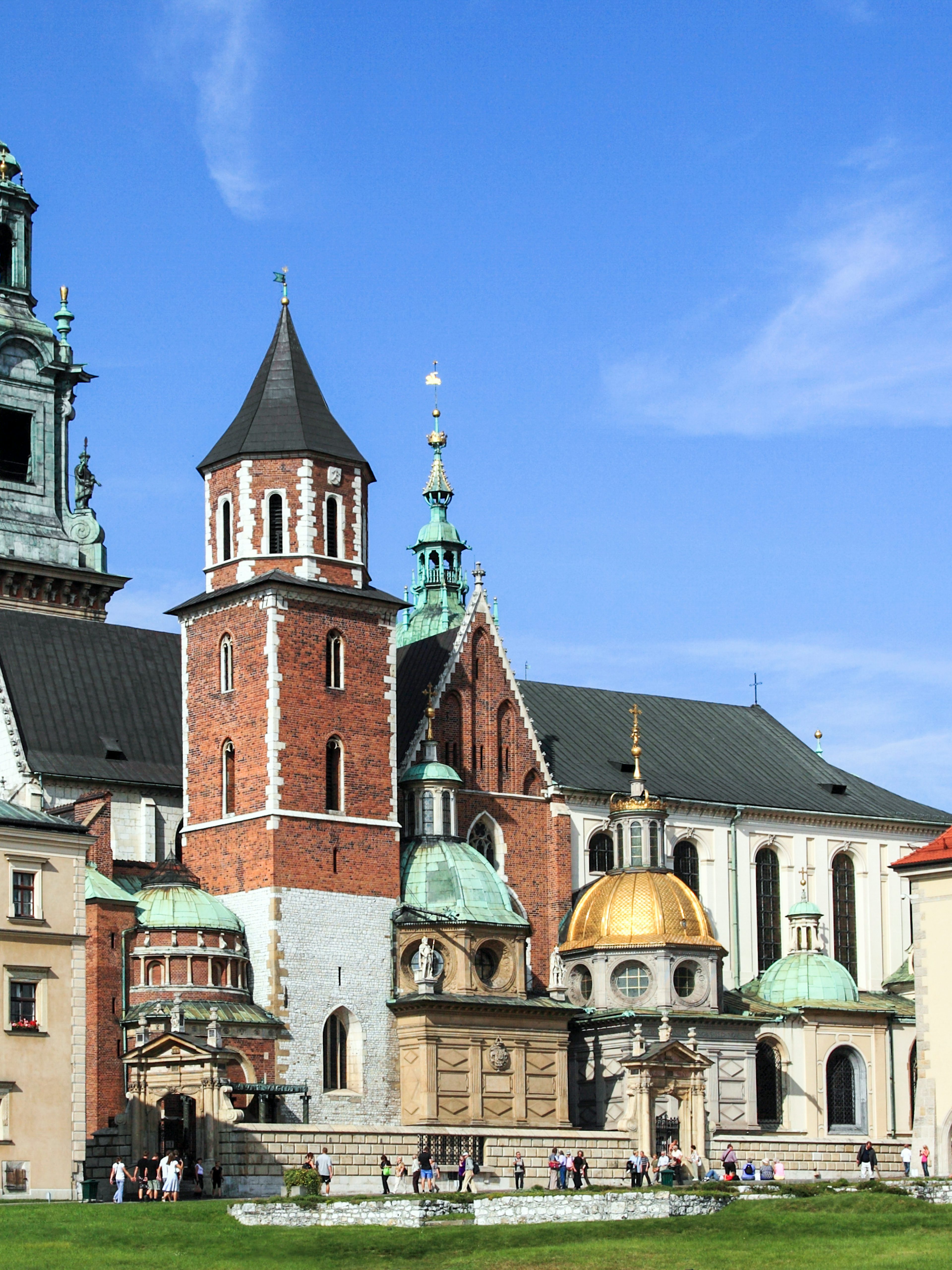 Wawel Castle complex with cathedral towers in Krakow, Poland.