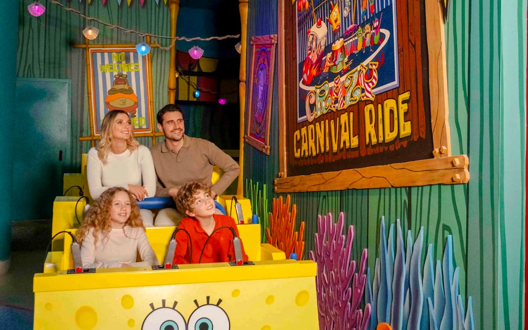 Guests on a SpongeBob-themed ride at Nickelodeon Play City, Istanbul.