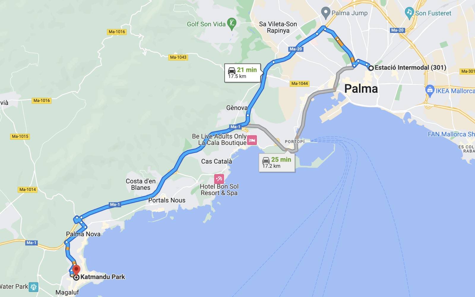 Palma de Mallorca Train Station to Katmandu Park