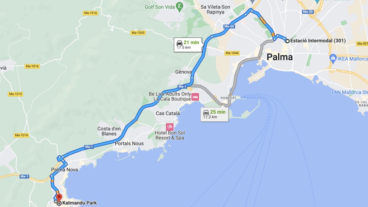 Palma de Mallorca Train Station to Katmandu Park