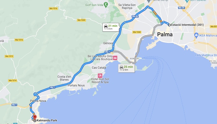 Palma de Mallorca Train Station to Katmandu Park