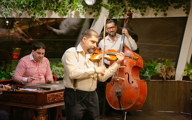 Musicians performing during Budapest Dinner Cruise with Folklore Show.