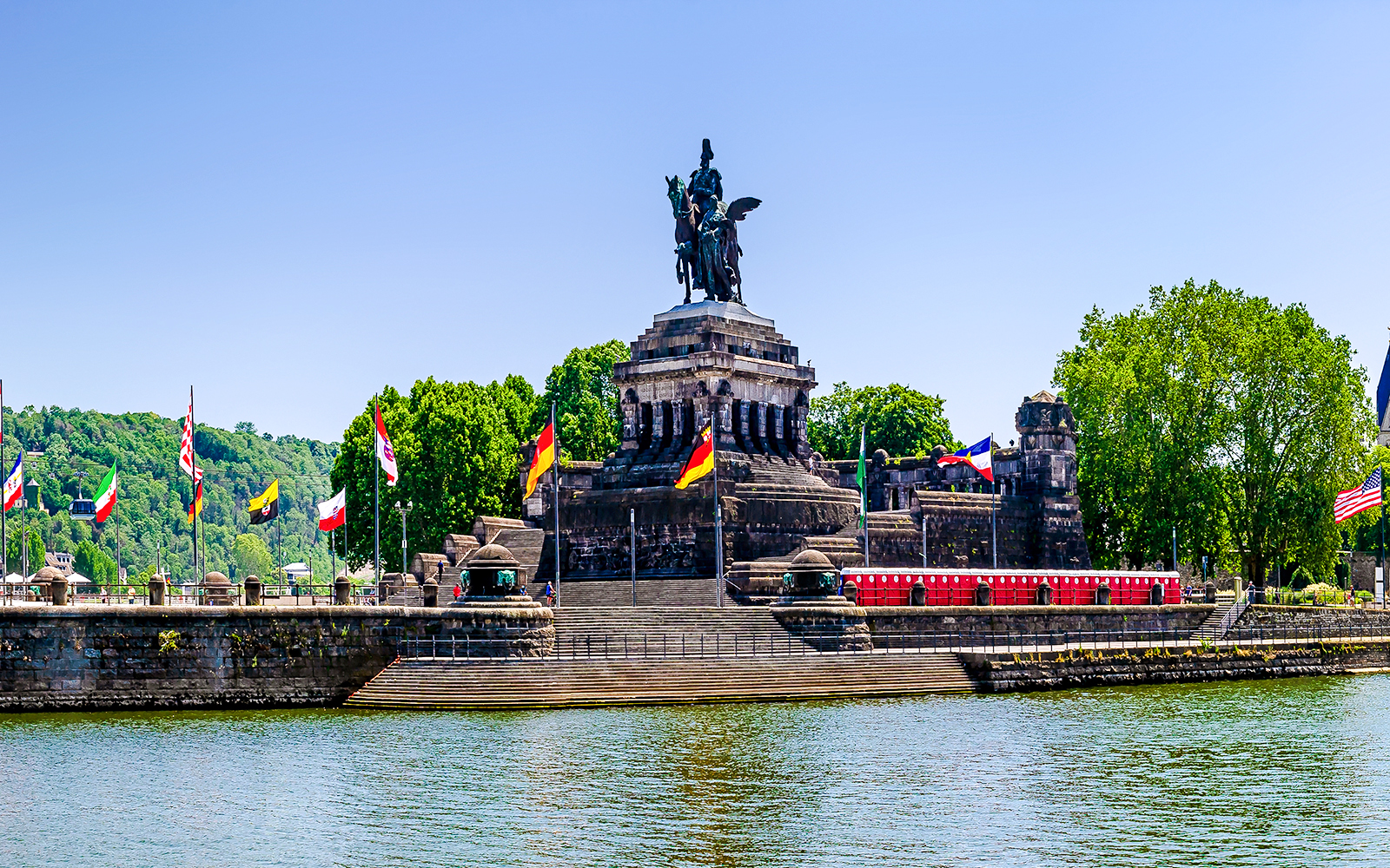 German Corner monument in Koblenz at Rhine and Moselle rivers confluence.