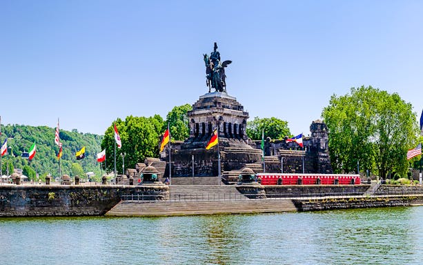German Corner monument in Koblenz at Rhine and Moselle rivers confluence.