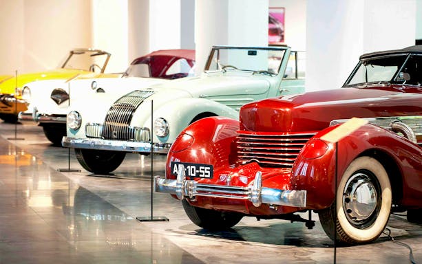 Classic cars on display at Malaga Automobile & Fashion Museum.
