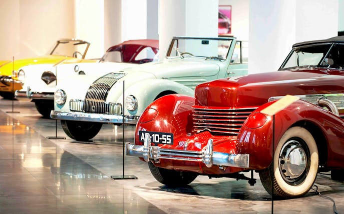 Classic cars on display at Malaga Automobile & Fashion Museum.