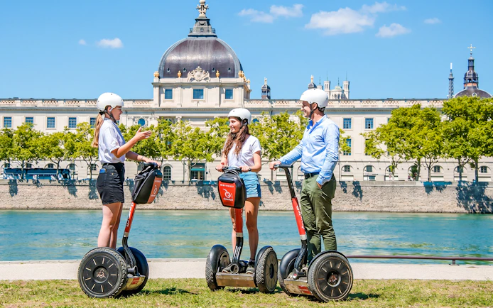 Segway riders in front of the Palais de Justice on a Lyon City Tour.