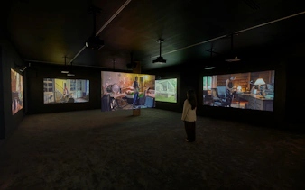 Visitor viewing Ragnar Kjartansson's Mercy exhibition at National Gallery of Victoria.