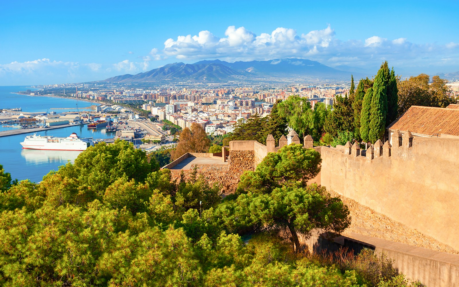 Fortress walls in Malaga, Andalusia community in Spain