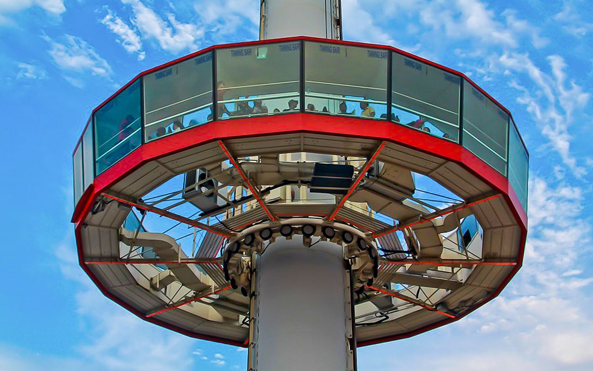 Menara Taming Sari observation deck with visitors, Melaka, Malaysia.