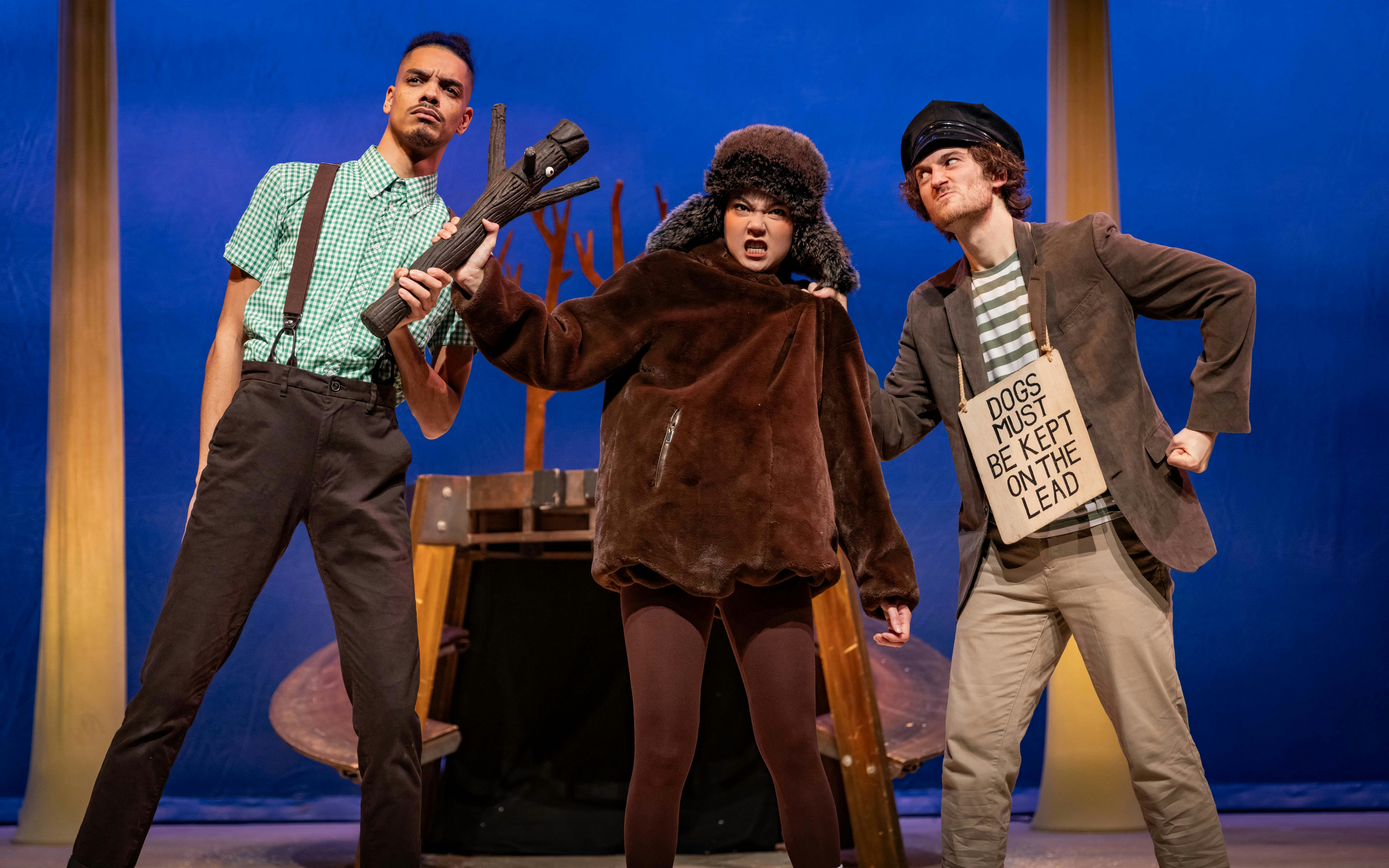 Stage performance of Stick Man in West End with actors in costume.