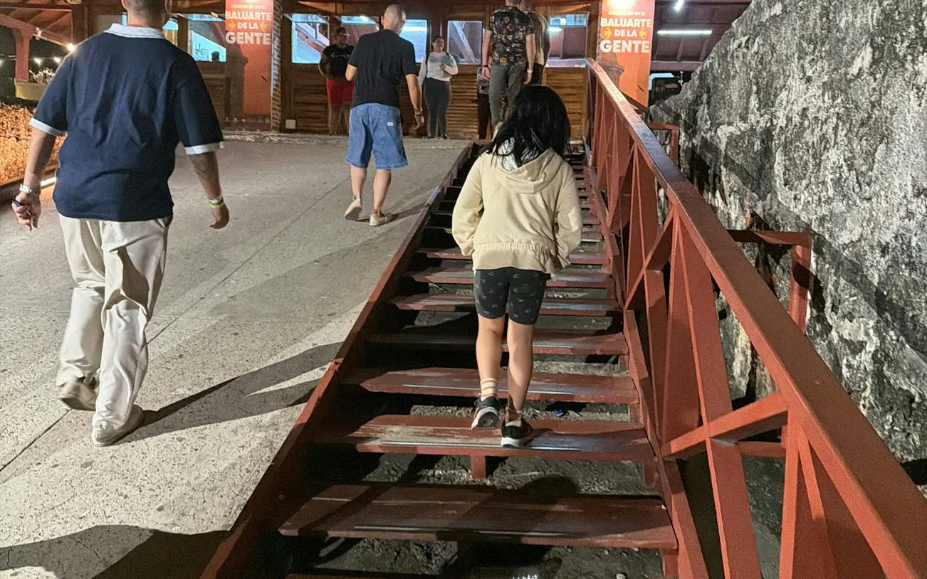 Visitors ascending stairs at Baluarte de la Santa Catalina, Cartagena, during the Lost Emerald Mystery tour.