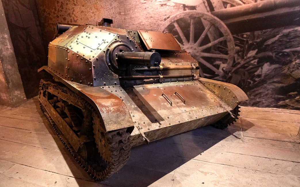 Tank exhibit at the beginning of war display inside Oskar Schindler's Factory.