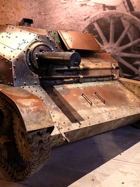 Tank exhibit at the beginning of war display inside Oskar Schindler's Factory.