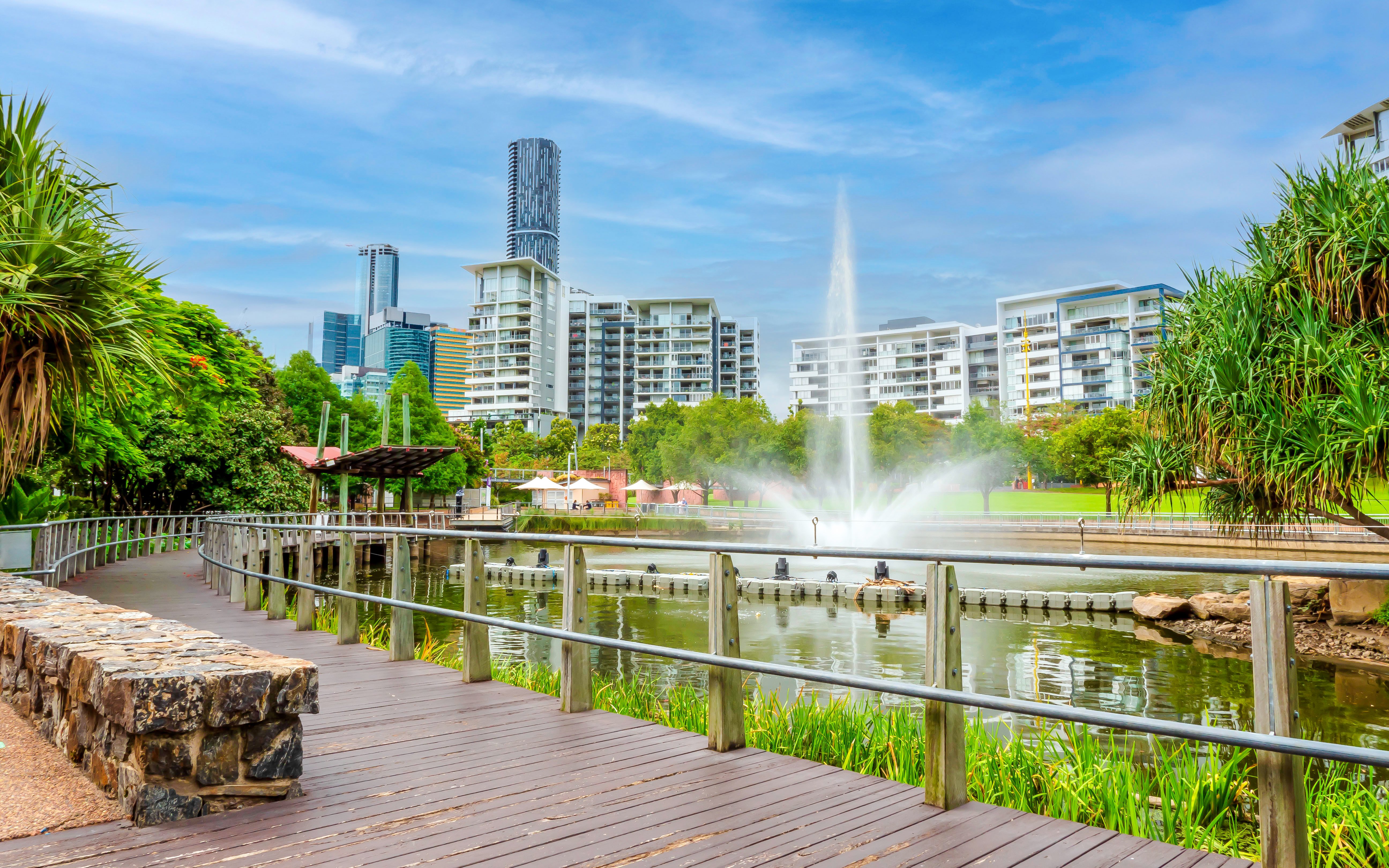 Parklands and apartment building at Roma Street in Brisbane, Australia