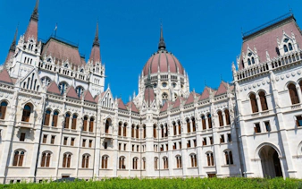 Hungarian Parliament Building on Danube River, Budapest, part of St. Stephen Basilica tour.