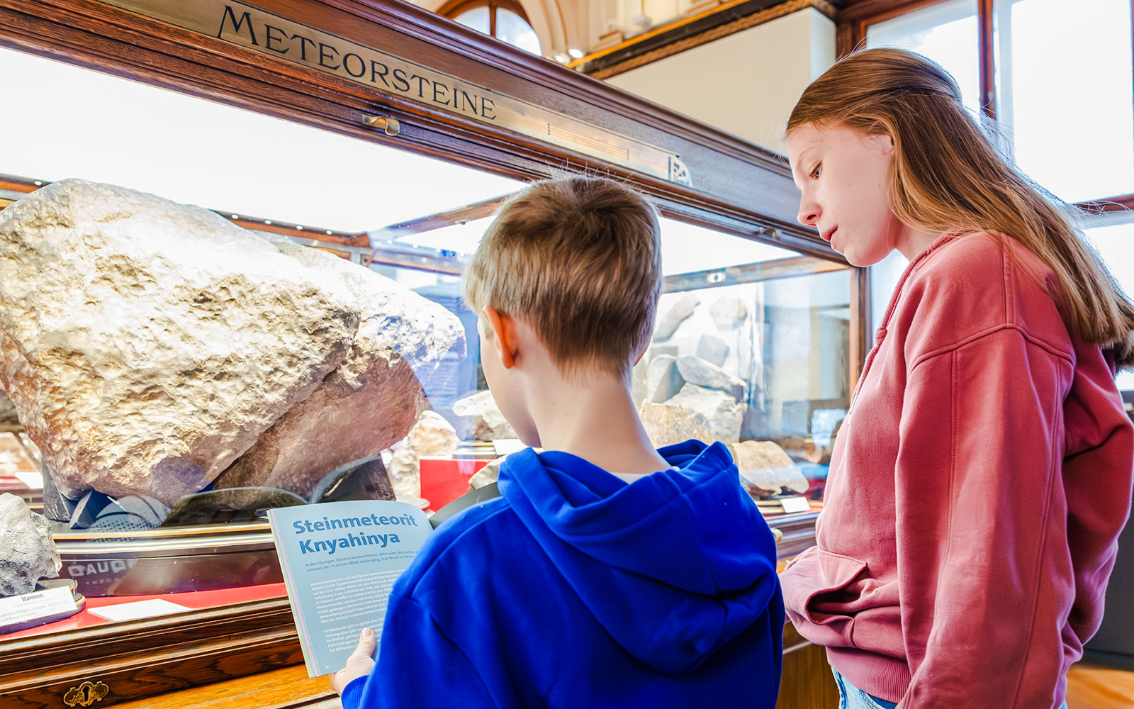 Guests viewing meteorite exhibit at Natural History Museum, Vienna.