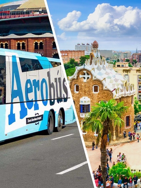 Aerobus in Barcelona with view of Park Güell entrance.