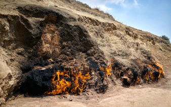 Underground fire burning at Yanardag hillside in Baku, Azerbaijan.