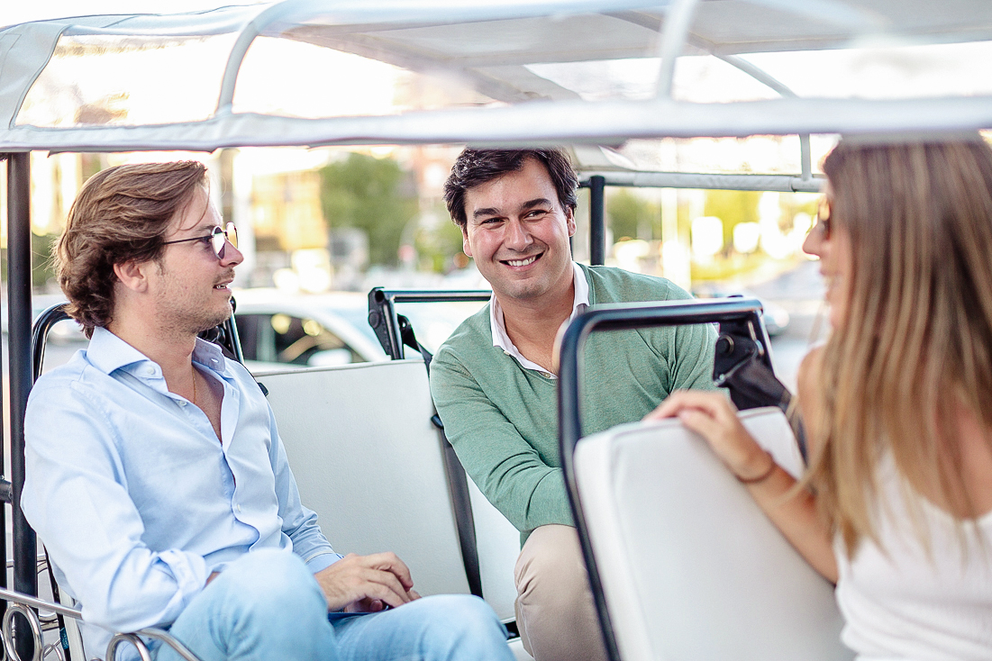 Group enjoying a ride in an Eco Tuk Tuk.