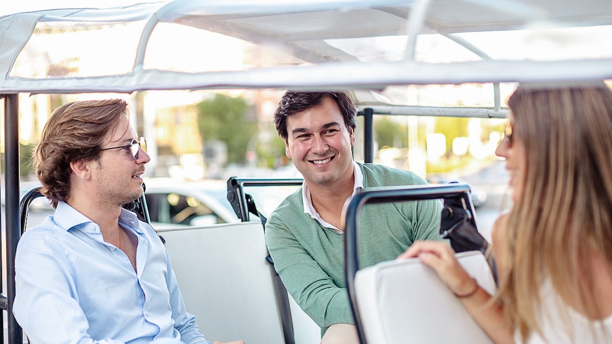 Group enjoying a ride in an Eco Tuk Tuk.