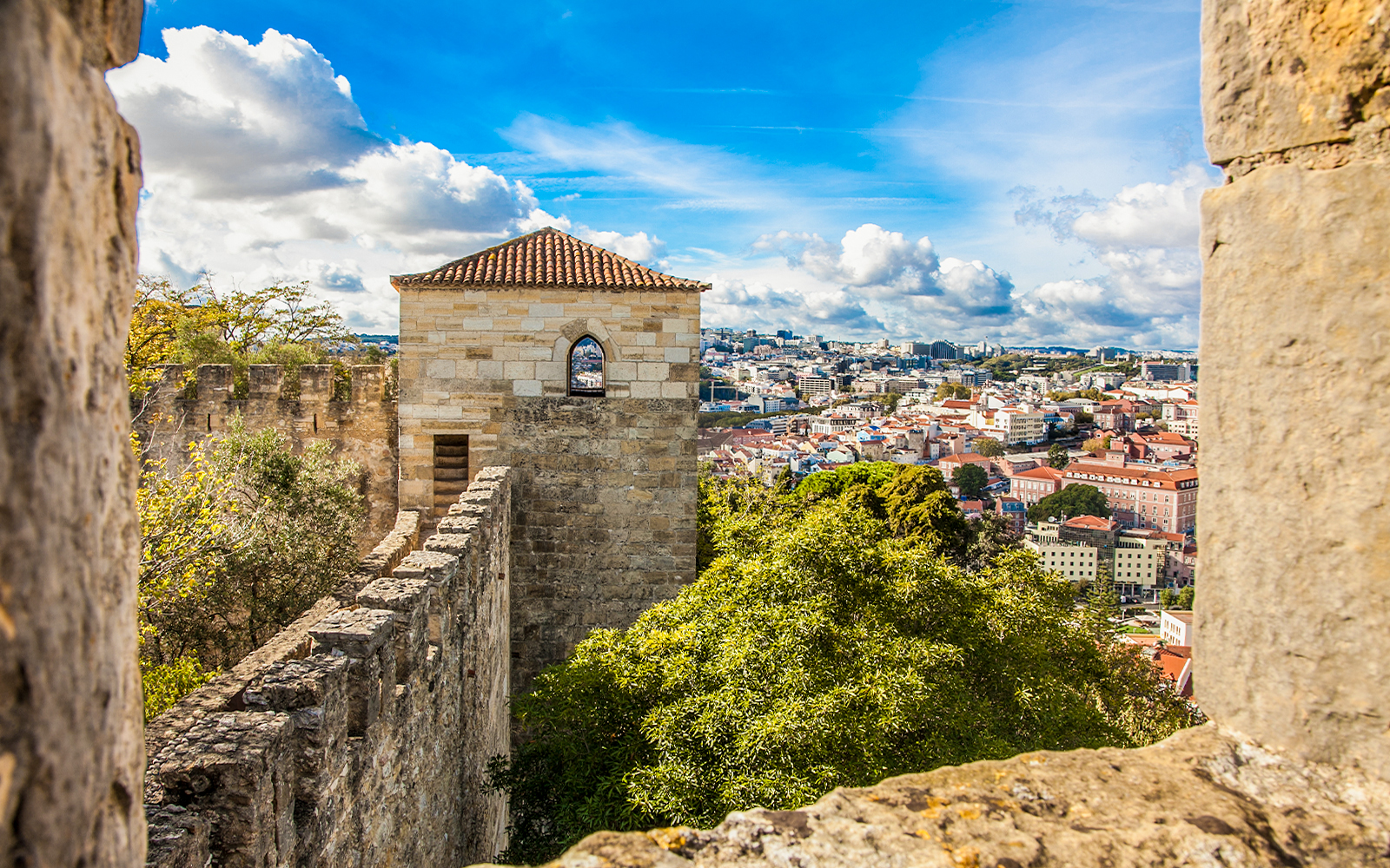 Tower of São Jorge Castle overlooking Lisbon, Portugal.