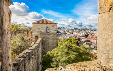 Tower of São Jorge Castle overlooking Lisbon, Portugal.