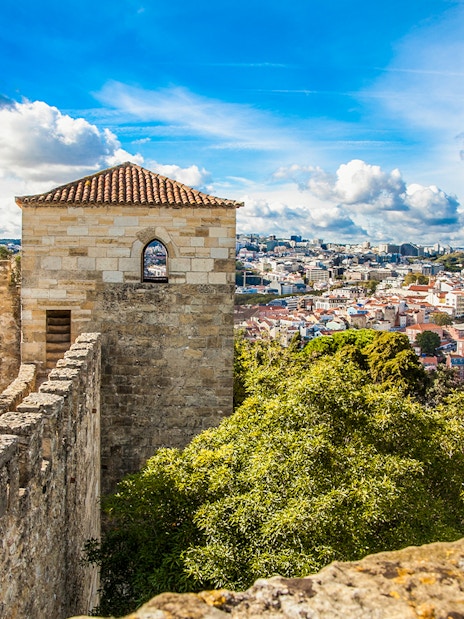 Tower of São Jorge Castle overlooking Lisbon, Portugal.