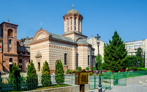 Stavropoleos Monastery in Bucharest's Old Town during a self-guided walk.