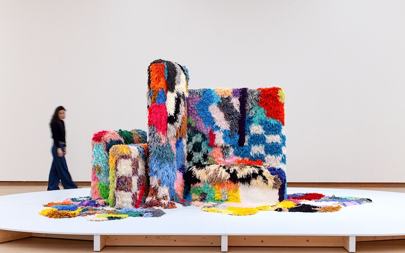 Colorful textile art installation by Sarah Zapata at Stedelijk Museum.