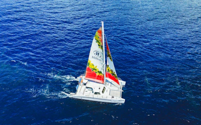 Sailboat on Kona waters during whale watching tour.