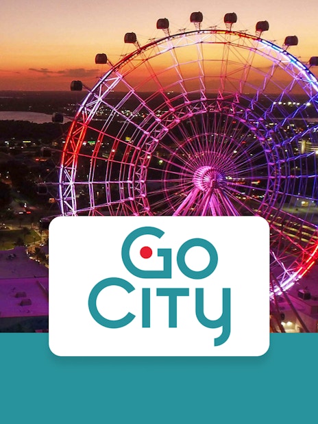 Orlando Ferris wheel at sunset with Go City logo.