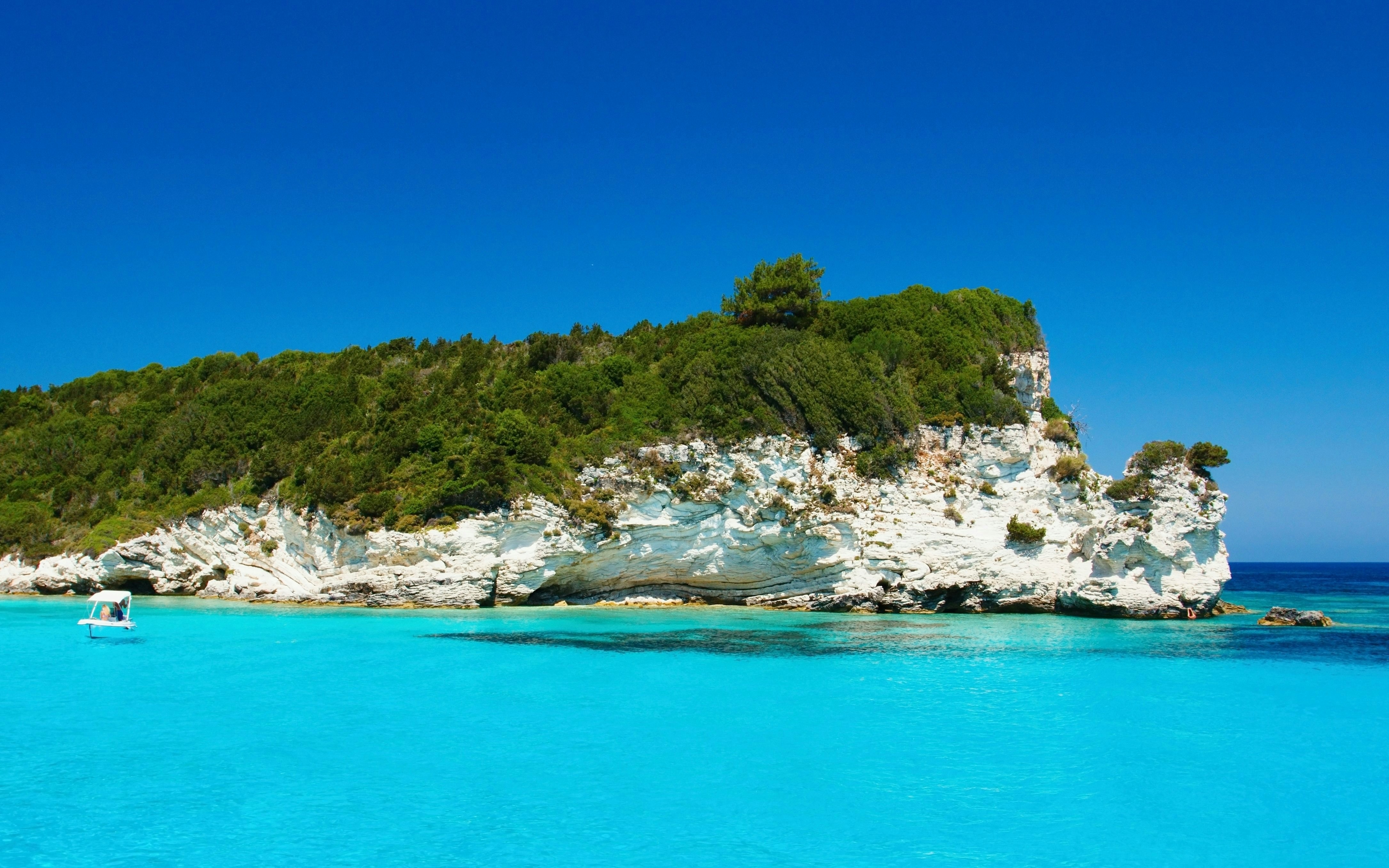 White cliffs and turquoise waters of the Ionian Sea, Corfu.