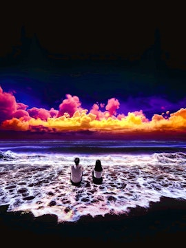 Visitors viewing ocean-themed art at Arte Museum Jeju.