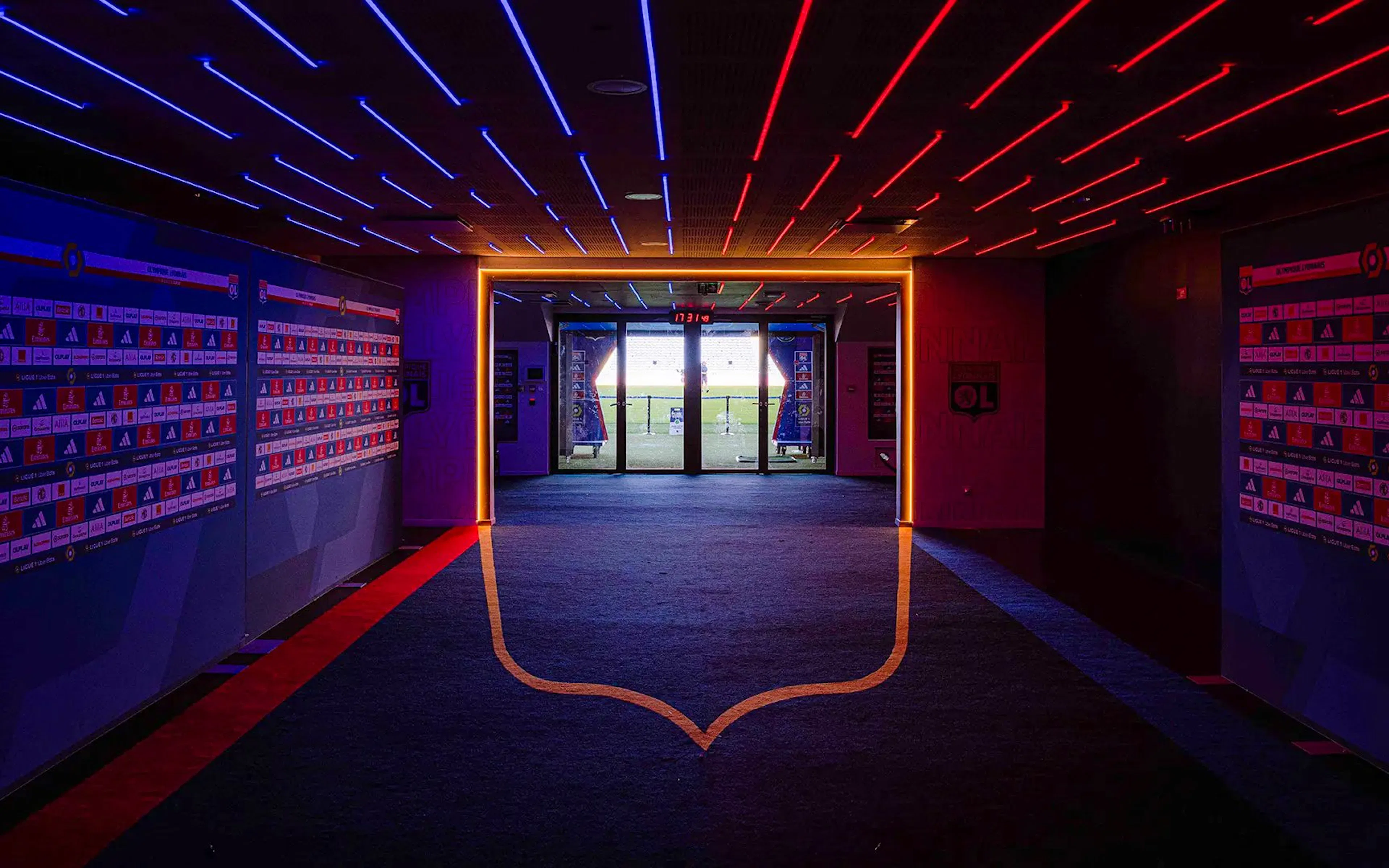 Tunnel leading to the field at Olympique Lyonnais OL stadium, Lyon, France.