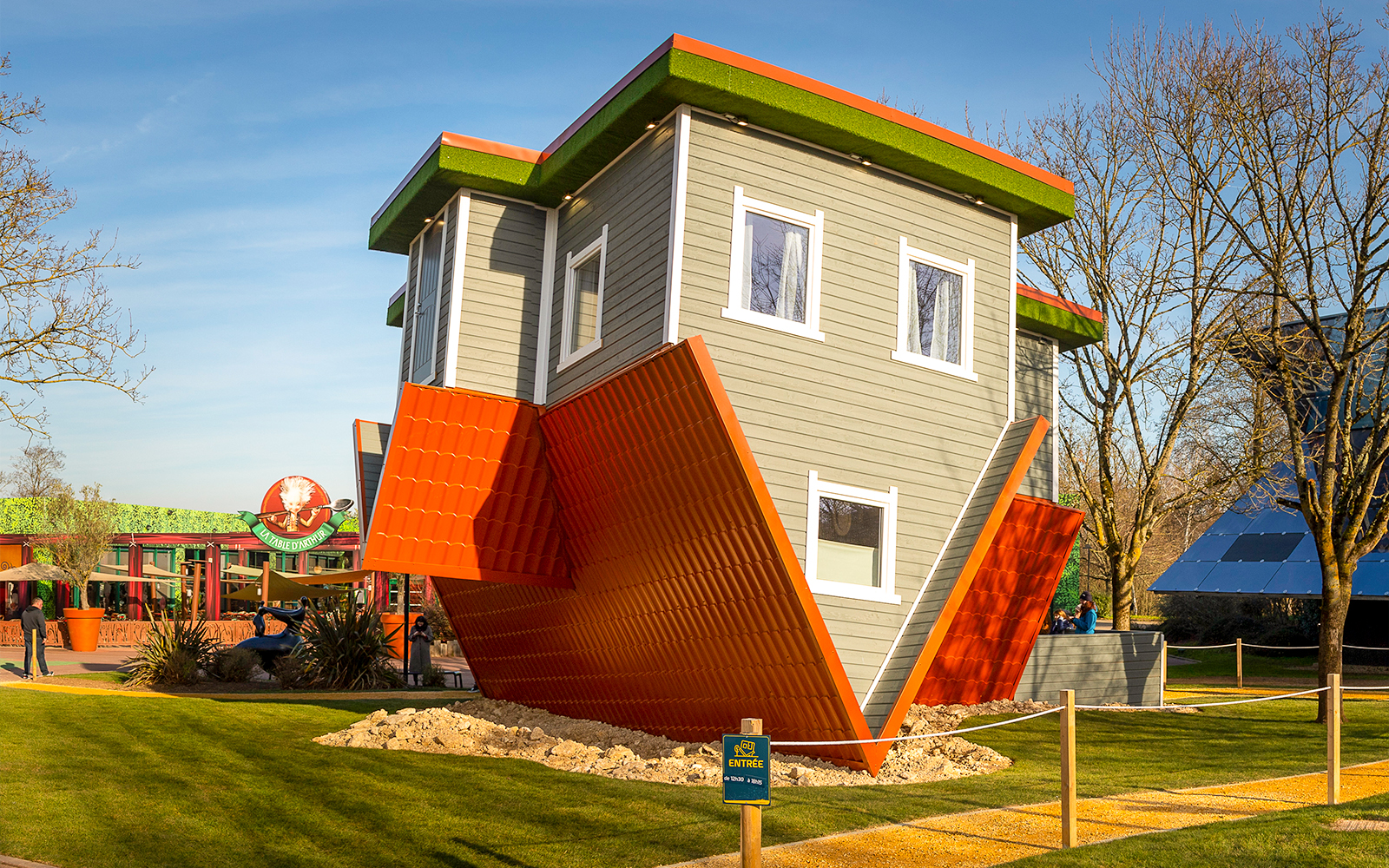 Upside-down house attraction at Futuroscope theme park, France.