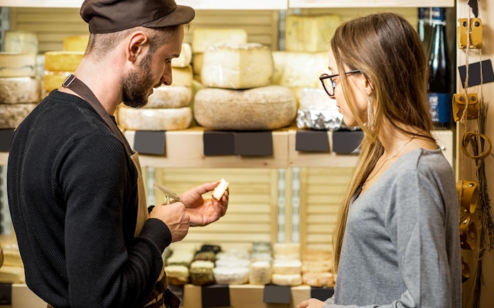 Cheese tasting at a shop in Zaanse Schans, Netherlands.