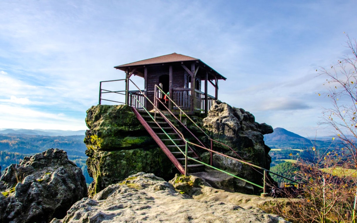 Viewpoint atop Mariina skála in Bohemian Switzerland National Park, Czech Republic.