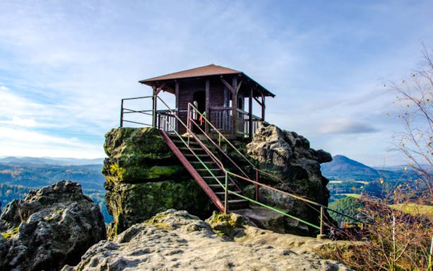 Viewpoint atop Mariina skála in Bohemian Switzerland National Park, Czech Republic.