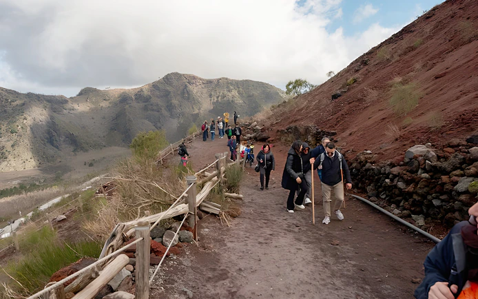 Group hiking trail at Vesuvius National Park near Naples, Italy.